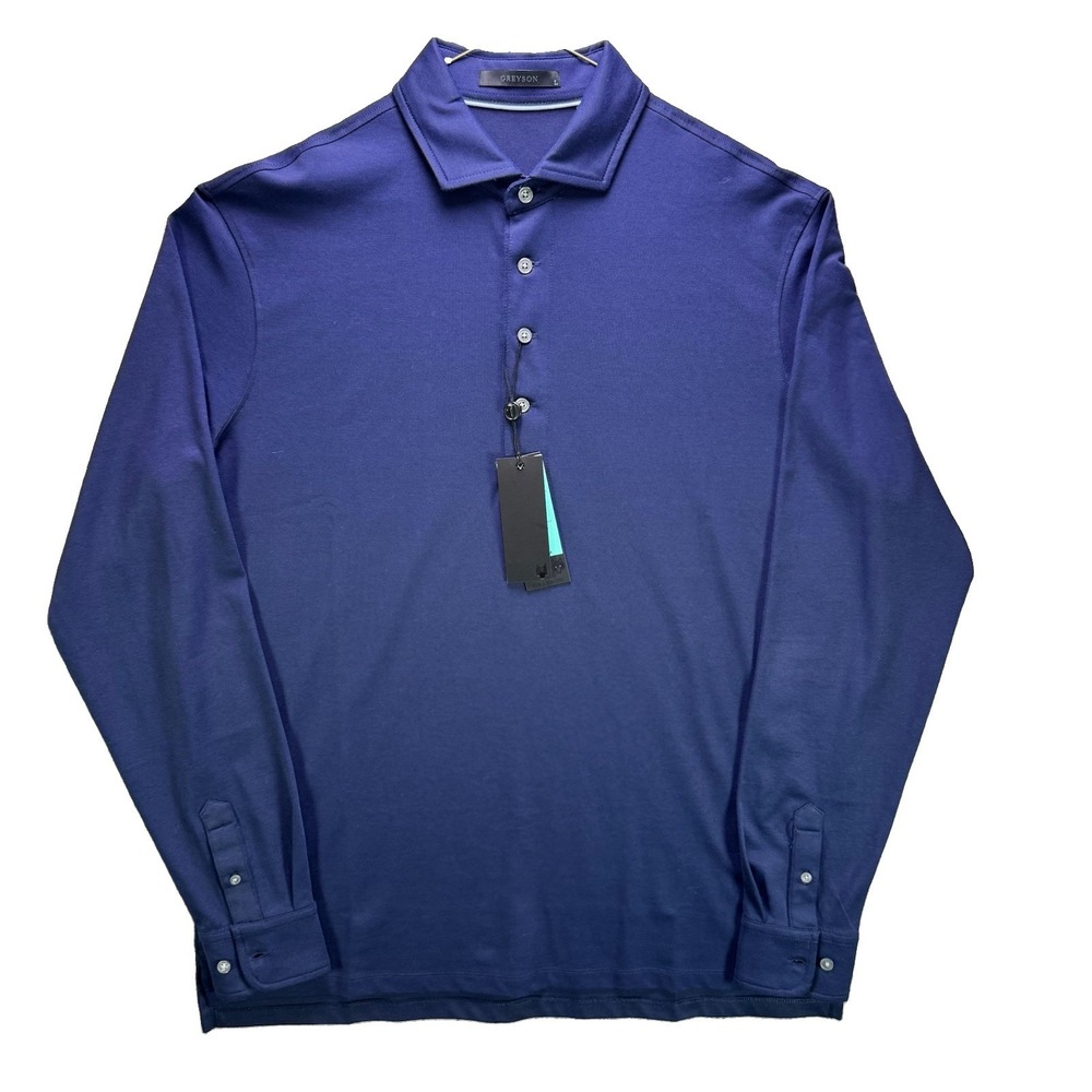 Greyson Polo Shirt Mens Large Maltese Blue Omaha Long Sleeve Preppy Golf NWT